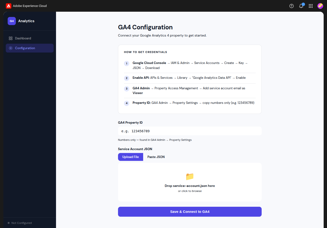 GA4 Configuration Setup Screen